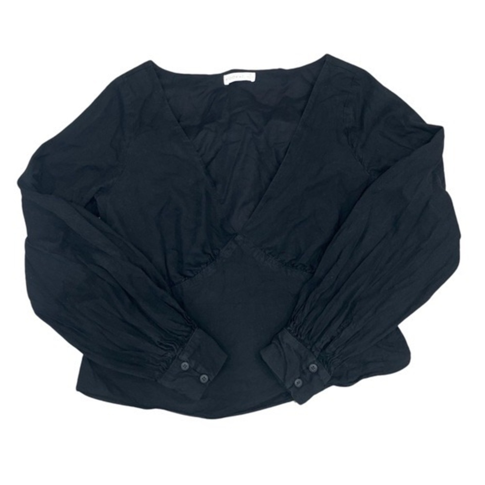 Kookai Vneck Balloon Sleeves Tie TopBlack Cotton
